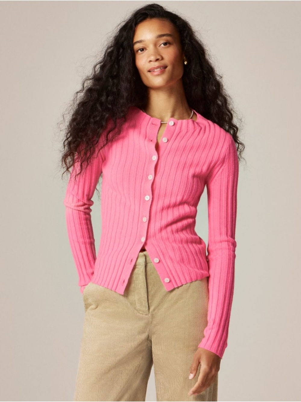 J.Crew 100% Cashmere Ribbed Cardigan Sweater Bright Pink Size M